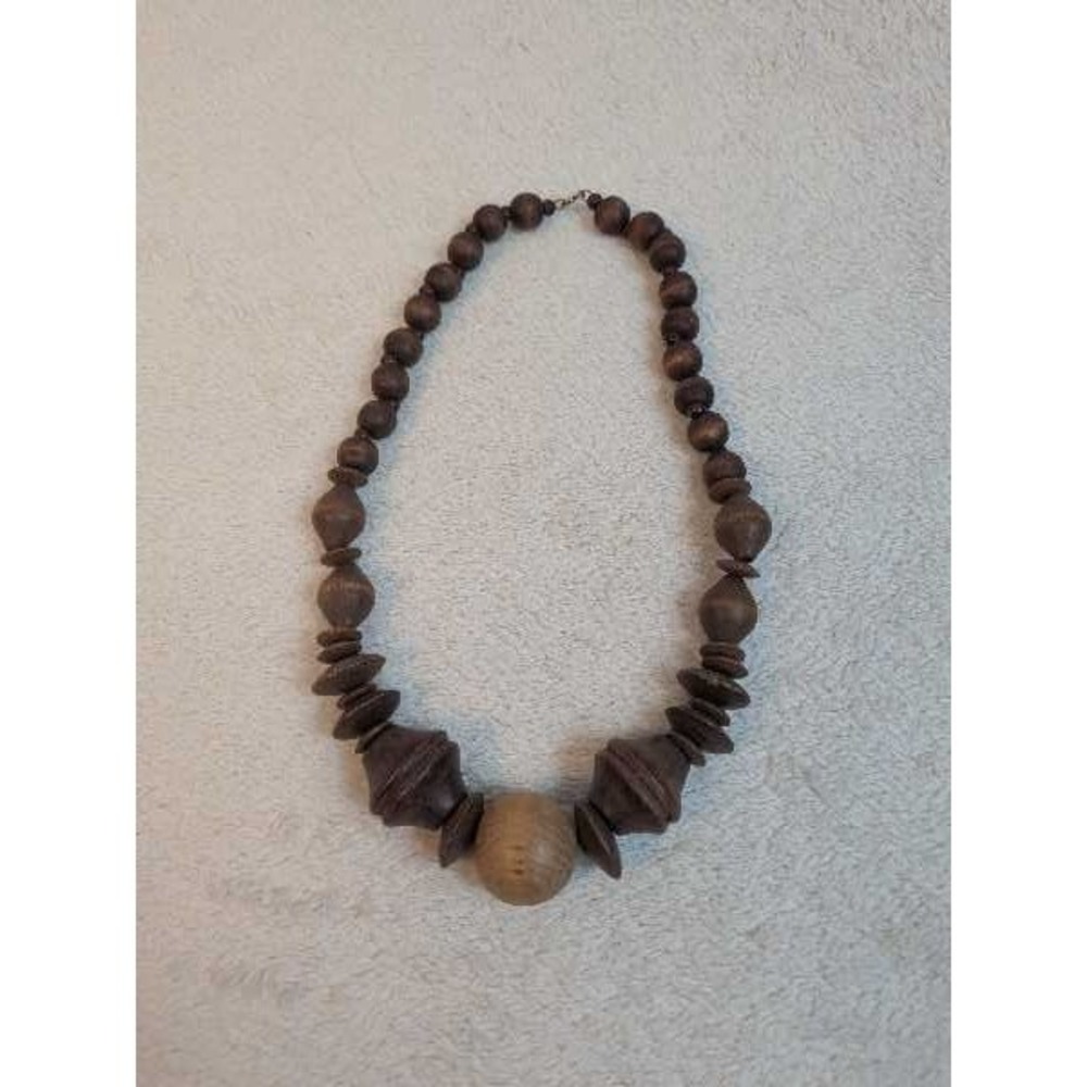 Boho Wood Beaded Necklace Statement Tribal Chunky‎ Large Pendant Chunky